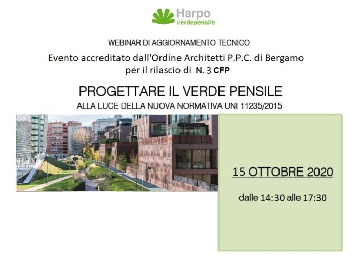 Webinar PROGETTARE IL VERDE PENSILE – 15 ottobre 2020 – ore 14:30/17:30