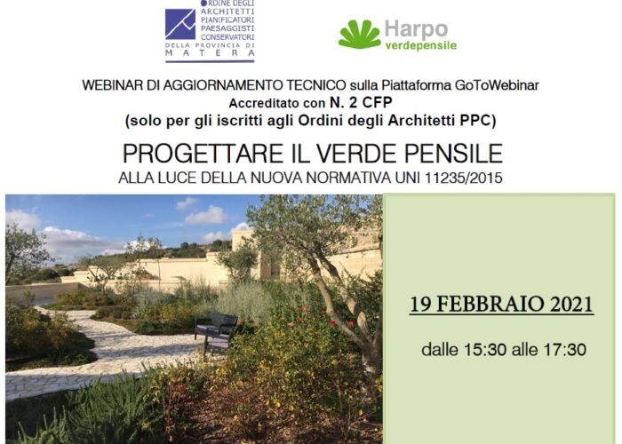 Webinar PROGETTARE IL VERDE PENSILE – 19 febbraio 2021 – ore 15:30/17:30