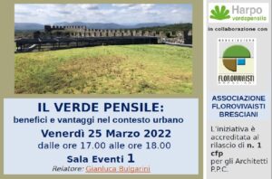 Scopri di più sull'articolo IL VERDE PENSILE: benefici e vantaggi nel contesto urbano – 25 marzo 2022 – ore 17:00/18:00